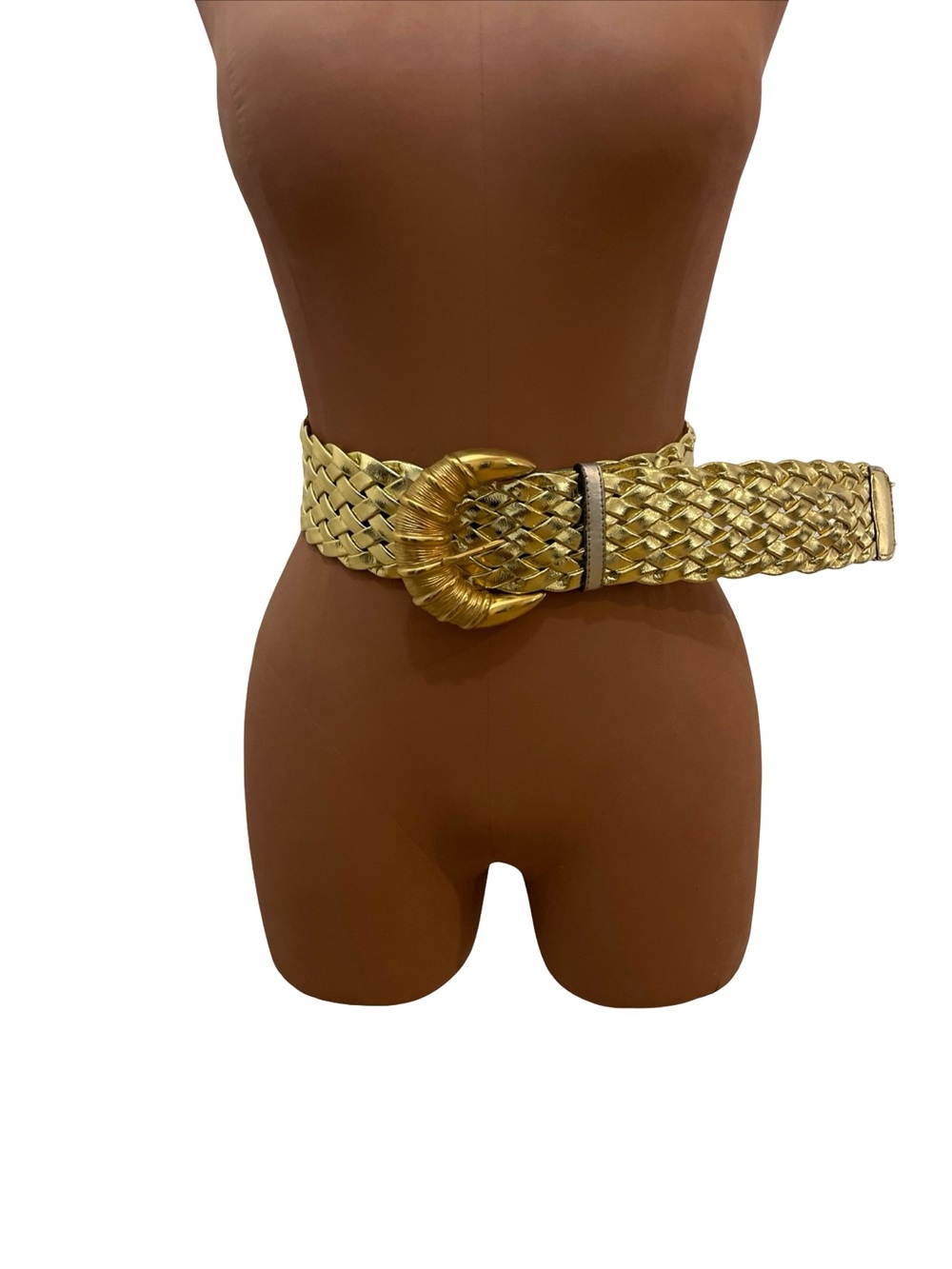Vintage Gold Braided Waist Belt with Decorative Buckle - Women Accessories